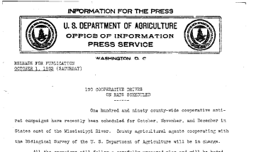 190 Cooperative Drives on Rats Scheduled October 1, 1932a