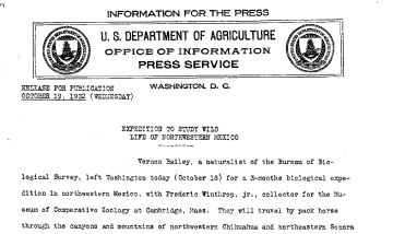 Expedition to Study Wild Life of Northwestern Mexico October 19, 1932
