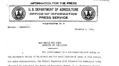 New Refuge for Birds Approved by Commission December 8, 1932a