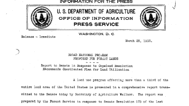 Broad National Program Proposed for Forest Lands March 28, 1933