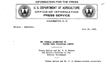 Two Veteran Scientists to Retire From Biological Survey July 20, 1933