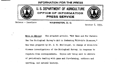 How Game and Fur Farmers Can Use Biological Survey's Aid in Combating Wild-Life Diseases September 6, 1933