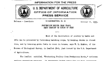 Prevention Better Than Traps, Says Leaflet on Birds of Prey October 11, 1933