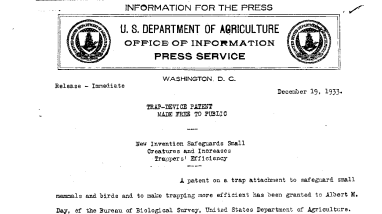 Trap-Device Patent Made Free to Public December 19, 1933