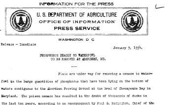 Phosphorus Deadly to Waterfowl to Be Removed January 9, 1934