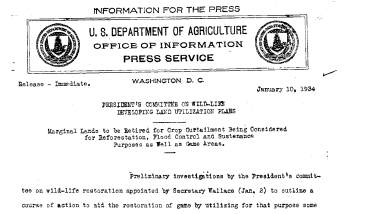 President's Committee on Wild-Life Developing Land Utilization Plans January 10, 1934