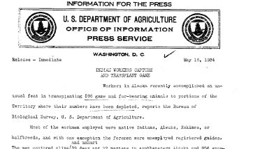 Indian Workers Capture and Transplant Game May 16, 1934