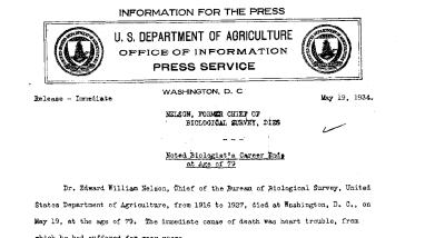 Nelson, Former Chief of Biological Survey, Dies May 19, 1934
