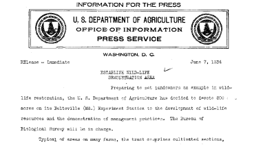 Establish Wild-Life Demonstration Area June 7, 1934