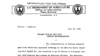 Wallace Studies Game Bird Hunting Recommendations July 14, 1934