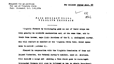 Virginia State Fair Exhibit Urges Wildlife Increase September 30, 1934b