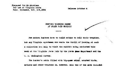 Hunting Trophies Shown at Virginia State Fair Exhibit October 4, 1934