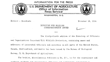 Directory for Wildlife Conservationists Issued November 12, 1934