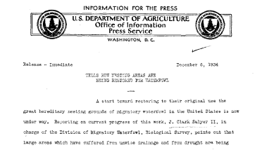 Tells How Nesting Areas Are Being Restored for Waterfowl December 6, 1934