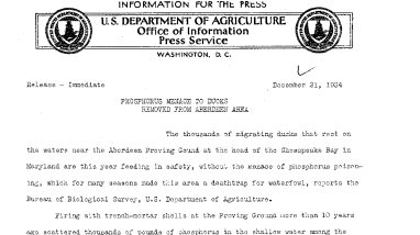 Phosphorus Menace to Ducks Removed From Aberdeen Area December 21, 1934