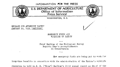 Emergency Funds Aid Wildlife of Nation January 19, 1935