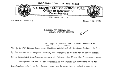 Director of Federal Fur Animal Station Resigns January 23, 1935a