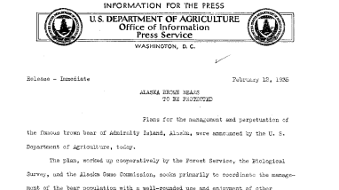 Alaska Brown Bears to Be Protected February 12, 1935