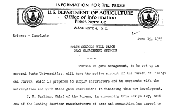 State Schools Will Teach Game Management Methods June 19, 1935