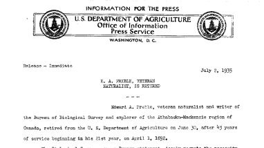 E. A. Preble, Veteran Naturalist, Is Retired July 2, 1935