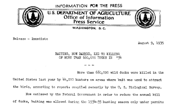 Baiting, Now Banned, Led to Killing of More Than 660,000 Ducks in '34 August 9, 1935