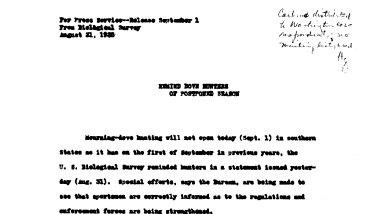 Remind Dove Hunters of Postponed Season August 31, 1935