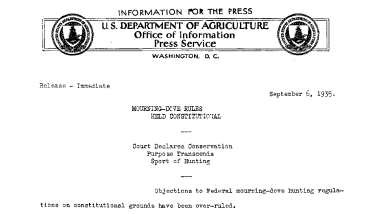 Mourning-Dove Rules Held Constitutional September 6, 1935