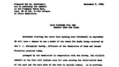 Fair Visitors Will See Exhibit for Ducks September 9, 1935