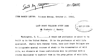 Land Grant Colleges Study Game, by F. J. Haskin October 14, 1935