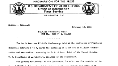 Wildlife Conference Marks New Era, Says F.A. Silcox February 10, 1936