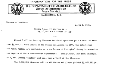 Nearly 6,000,000 Hunters Paid $9,000,000 April 1, 1936 B