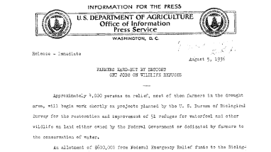 Farmers Hard-Hit by Drought Get Jobs on Wildlife Refuges August 5, 1936