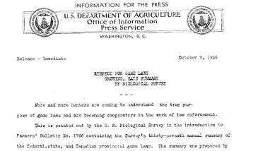 Respect for Game Laws Growing, Says Summary by Biological Survey October 9, 1936