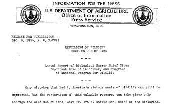 Rebuilding of Wildlife Hinges on Use of Land December 9, 1936