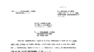 Fourth Anniversary of CCC (Clear Lake Refuge) April 2, 1937 C