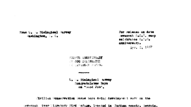 Fourh Anniversary of CCC (Savannah Refuge) April 2, 1937 K