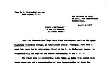 Fourth Anniversary of CCC (Seney Refuge) April 2, 1937 L