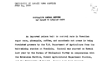 Cooperative Control Reduces Rat Damage to Hawaiian Crops --July 14, 1937