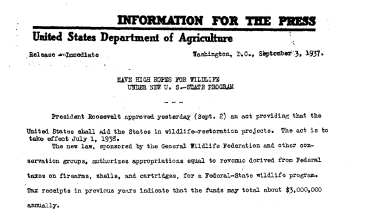 Have High Hopes for Wildlife Under New U.S. State Program September 3, 1937
