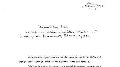 Ground-Hog Day (An Informal Release) February 2, 1938