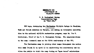 Fifth Anniversary of CCC ( Okefenokee) --April 5, 1938-O