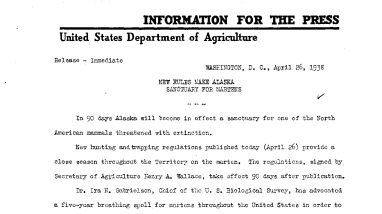 New Rules Make Alaska Sanctuary for Martens April 26, 1938