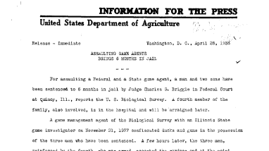Assaulting Game Agents Brings 6 Months in Jail April 28, 1938