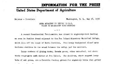 Area Adjacent to Refuge in North Carolina Close to Migratory Bird Hunting May 26, 1938-A