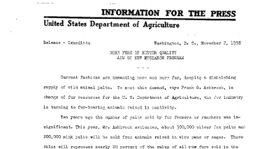 More Furs of Better Quality Aim of New Research Program November 2, 1938-A