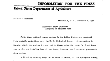 Directory Shows Organized Interest in Wildlife Work November 8, 1938