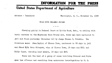 Wild Duck Sellers Jailed November 12, 1938