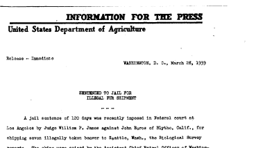Sentenced to Jail for Illegal Fur Shipment March 28, 1939