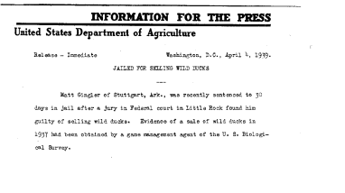 Jailed for Selling Wild Ducks April 4, 1939 B