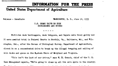 U.S. Opens Drive on Duck Bootleggers and Buyers June 12, 1939